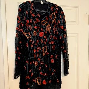 Silk beaded Sequin Dress Tunic Top Size M/L